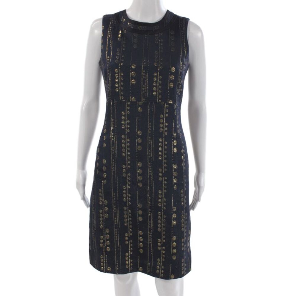 Tory Burch Women Pencil Dress Dark Blue Striped Sleeveless Silk Blend Size 2